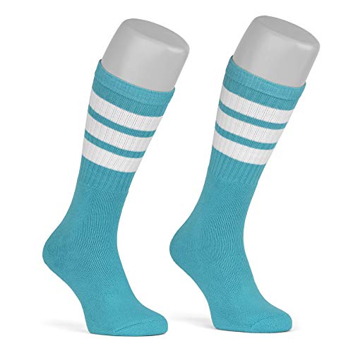 skatersocks 19 Inch gestreifte Damen Socken Kniestrümpfe wadenhohe Herren Tube Socks aqua - weiss gestreift - UNISEX - OSFA Cover