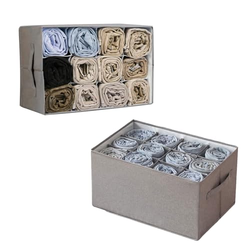 Typutomi 2Pcs 12 Cell Closet Organizer, Large Size Pants Organizers Wardrobe Clothes Organizer Washable Foldable Drawers Organizer for Jeans Pants Sweater T-shirts(Grey)