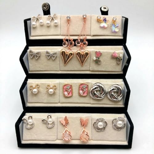 Image of Korean Designer Stud Earrings Set with Folding Jewelry Organizer Box | 12 Pairs Trendy Korean Style Stud Earrings for Women & Girls | Random Designs & Colors | Fashion Jewelry Gift Set with love note.