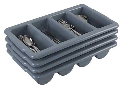 AQCDPJYU Organizador de cocina YUANYIYS - Cubertero de plástico de 4 compartimentos, bandeja organizadora de cubiertos for cajón de cocina, resistente, color gris