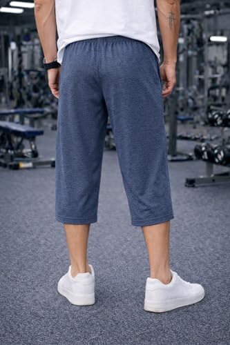 Image of Mack Jonney Men's Sports Capri Pants | Lightweight Polyester Workout 3 /4 Pants with Elastic Waist for Gym, Running & Training-M8356