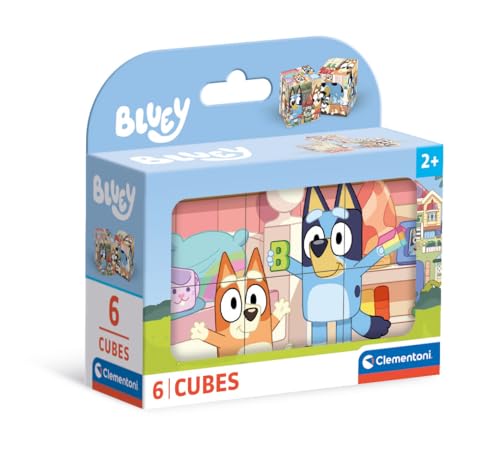 Clementoni Cubos Bluey de 6 peças, puzzle para crianças de 2 anos, desenhos animados, baldes, quebra-cabeças, fabricado na Itália, multicolorido - 40662
