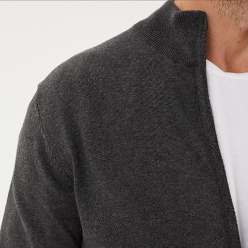 Tony Montana Men’s Full Zip Grey Knit Sweater – Trior Collar, Cotton-Acrylic Blend – Big & Tall Casual Zip-Up Cardigan4