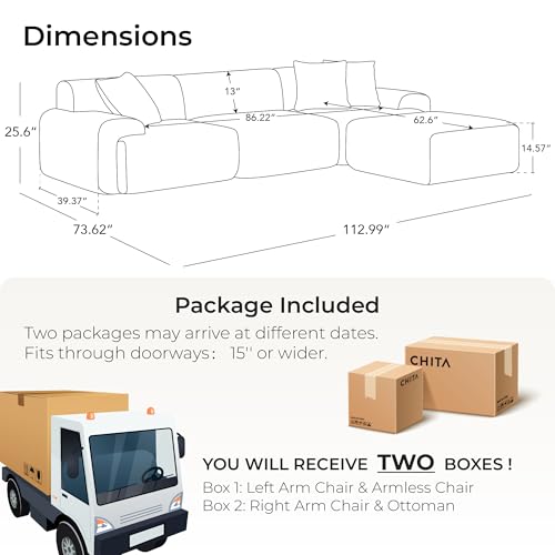 CHITA Modular L-Shaped Sectional Sofa, Deep Seat Modern Comfy Couches for Living Room, Oversized Boneless Sofas with Large Ottoman, No Assembly Required, Chenille in Cream - Image 3