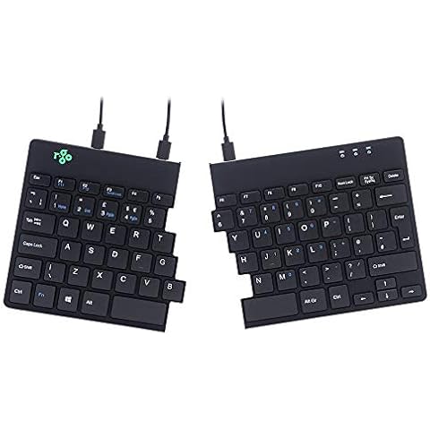 R-Go Split Keyboard, Ergonomic Design with Split Keypad and Integrated Paused Indicator, QWERTY (UK) Layout, USB Wired, Black Cover