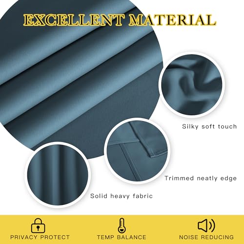 NICETOWN Blackout 108 inch Curtains for Sliding Glass Door, Grommet Thermal Insulated Room Darkening Window Treatment Sound Reducing Drapes for Room Divider, 1 Panel, W52 x L108, Smoky Blue