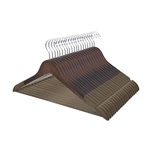 Samsarc Wooden Hanger - Suit Hangers For Men Non Slip - Luxury Natural Lotus Wood & Velvet Hangers For Hanging Pants, Suits, Dress & Skirts -360° Rotating Hook Hangers Wood - Wooden Hangers 20 Pack #TOP7