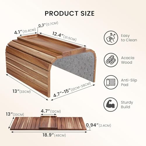 Image of Sofa Armrest Tray Table | Flexible Wooden Couch Arm Tray for Snacks, Drinks, Cup, Remote and Dining Matt | Sofa Side Cover | Bed Table | Food Safe Oil Finish