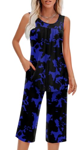 Image of Findsweet Women Pajamas Sets Loungewear Soft Sleepwear Two Piece Summer Sleeveless Pjs Tank Top Pants with Pocket S-4XL