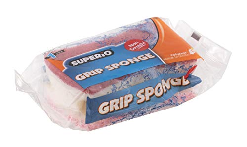 Image of Superio Scrub Sponge with Grip (2 Pack) Heavy Duty Duel Sided Kitchen Sponge Cellulose Kosher Easy to use Dish wash Sponge (Red /Pink)
