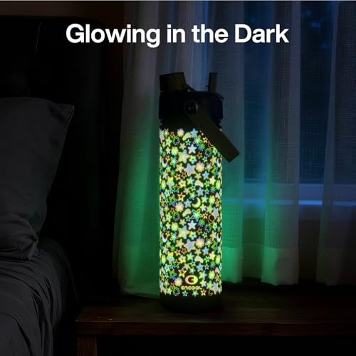 Image of ENCOOL Insulated Water Bottle with Straw Stainless Steel Water Bottle, Glow in the Dark, Leak-Proof, BPA-Free, Keeps Cold for 24 Hours for Sports, Travel, School (26 oz, Neon Galaxy)