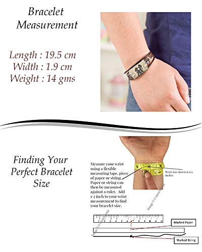 Image of Young & Forever Zodiac Sign Multi-Strand Genuine Leather Bracelet for Men & Boys - Adjustable Tribal Wristband with Antique Metal Charm