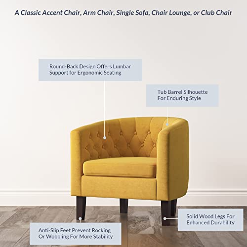 Image of BELLEZE Yellow Accent Chairs for Living Room, Set of 2 Elegant Arm Chairs, Upholstered Tufted Barrel Chairs Club Chairs for Bedroom with Sturdy Legs and Linen Fabric - Berlinda (Yellow)