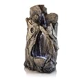 Alpine Corporation WIN270 52" Outdoor Rainforest Waterfall Tree Trunk Fountain with LED Lights, Cascading Water Feature for Garden, Patio, Backyard & Landscape Décor, Rustic, Brown