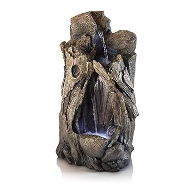 Alpine Corporation WIN270 52" Outdoor Rainforest Waterfall Tree Trunk Fountain with LED Lights, Cascading Water Feature for Garden, Patio, Backyard & Landscape Décor, Rustic, Brown