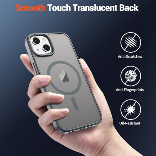 Image of SUPFINE Magnetic for iPhone 15 Case(Compatible with MagSafe)(Military Grade Drop Protection) Slim Translucent Matte Shockproof Women Men Girl Phone Cover,Gray
