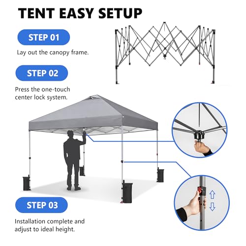 image for OLIXIS 10x10ft Pop Up Canopy Tent, Heavy Duty 1-Person One Push Setup,