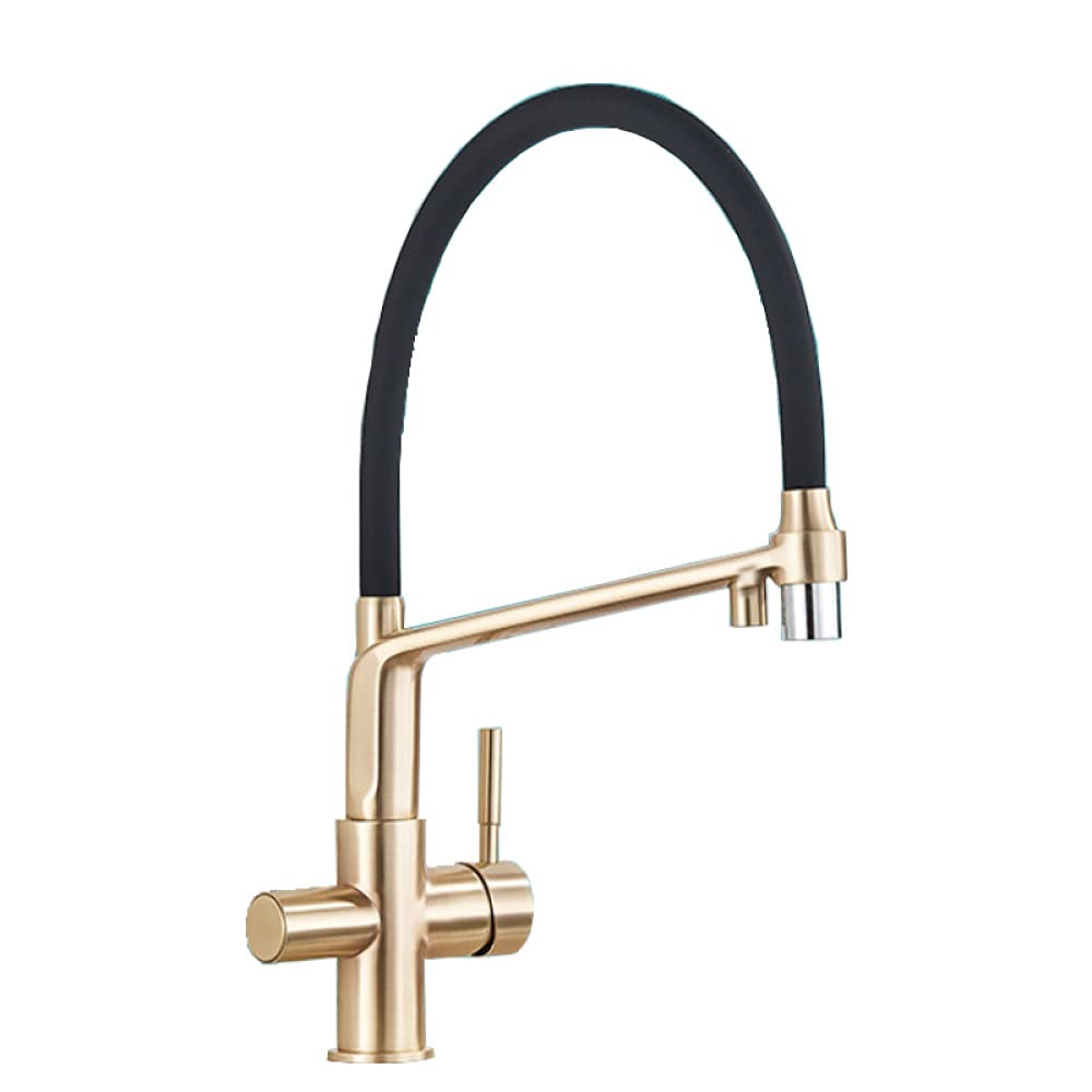 Robinet de cuisine filtre en or brossé, mitigeur à double bec chic