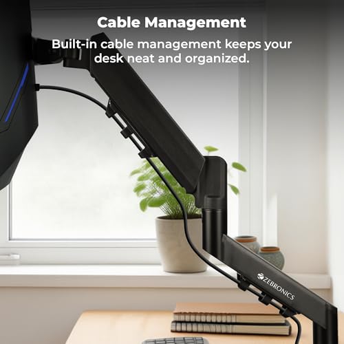 Image of Zebronics Monitor Desk Stand, 17-32 Inch Support, Up to 8kg Load, Gas Spring Height Adjustment, 50cm Extendable Arm, VESA Compatible, Cable Management, Anti-Slip Base, Rust-Proof (DMS500)
