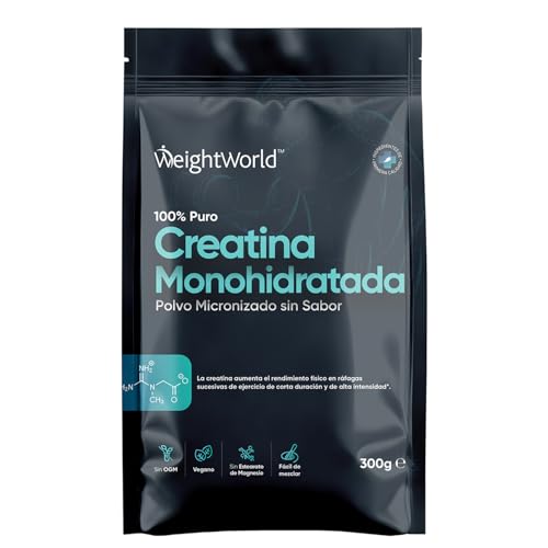 Creatina Monohidratada en Polvo 300g para 100 Días - 100% Puro, Factor de Malla 200, 100% Monohidrato de Creatina Micronizada - Sin Sabor, Apto para Veganos, Cuchara Incluida, Sin OGM ni Gluten