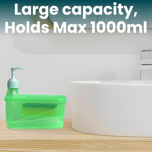 Image of Zuku Liquid Soap Dispenser for Kitchen Dishwash Liquid Soap Dispenser for Kitchen Sink Dish Washer Box Kitchen Dispenser Liquid with Free Sponge(Green)
