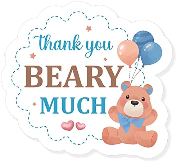 2.4 Inch Thank You Beary Much Sitcker,Baby Boy Thank You Bear Stickers,Boy Teddy Blue Bear Theme,Blue Boy Baby Shower Favors Labels Decorations Supplies for Boys(80 PCS)