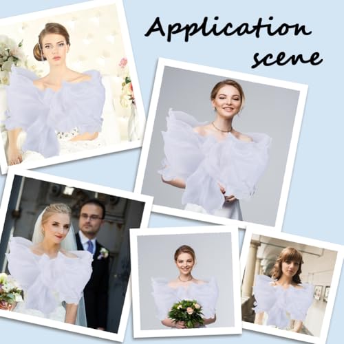 White Chiffon Shawl Wrap Ruffle Trimming Vintage Sheer Silk Fabric Cape Pleated Wave Floral Edging Detachable Soft Collar for Wedding Bridal Decoration Women Party Birthday Dresses Clothes4