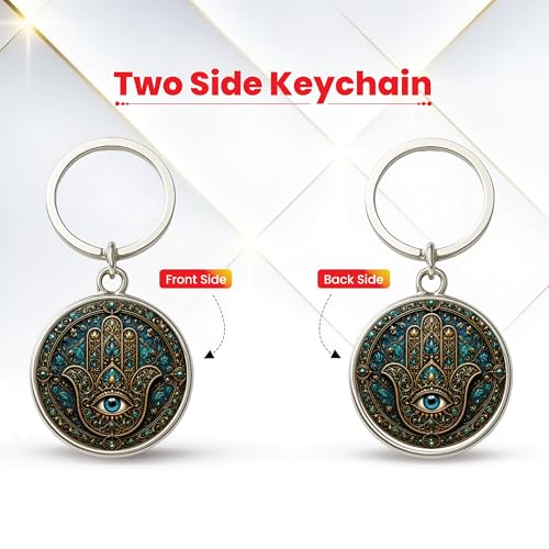 Image of MG | Protective Evil Eye /Spiritual Symbols /Om /Motivational Keychains | Double-Sided Metal Key Ring | Good Luck and devine Charm for Car, Bike, Home & Office