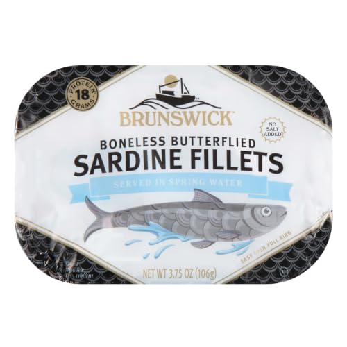 Image of Brunswick Sardines in Spring Water, 3.75 oz Can - Boneless Butterflied Sardine Fillets - Wild Caught - 18g Protein per Serving - Gluten Free, Keto Friendly