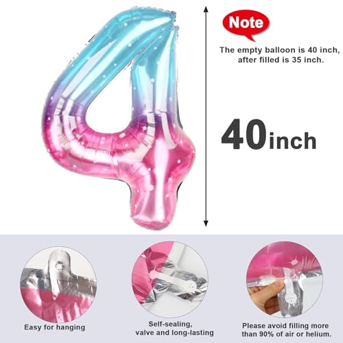 Image of 4 Balloon Numbers Birthday Decorations, 40In Pink Purple Blue Balloons | Eye-catching Appearance, Perfect Decorative Centerpieces, Convenient Self-sealing Structure, Widely for Various Occasions
