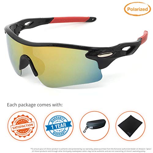 J+S Active PLUS Cycling Outdoor Sports Athlete's Sunglasses, Polarized, 100% UV protection (Black Frame/Golden Sunset Mirror Lens) - Thumbnail 5
