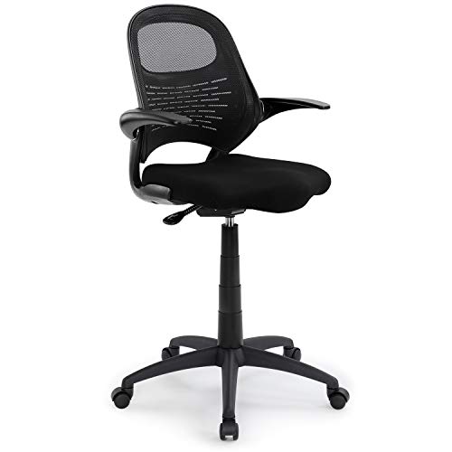 Ergonomic Mid-Back Mesh Forward-Tilting Drafting Stool with Flip-up Arms and Auto-Brake Casters, Standing-Desk