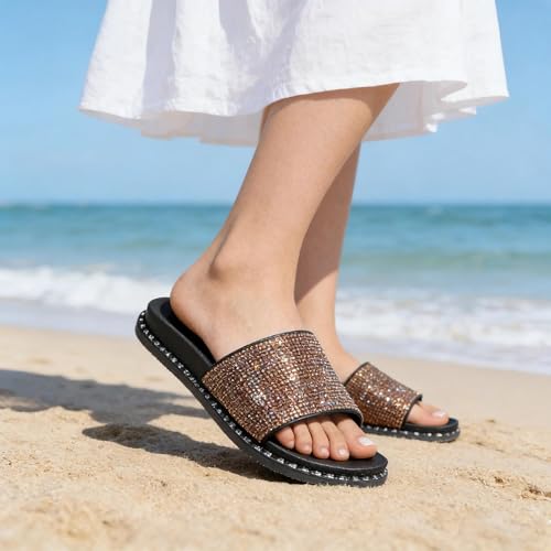 Image of Fur Story Womens Slides House Slippers Rhinestone Glitter Slides Cute bling Flat for Women Platform Sandals Cozy Bedroom Slippers Shower Shoes