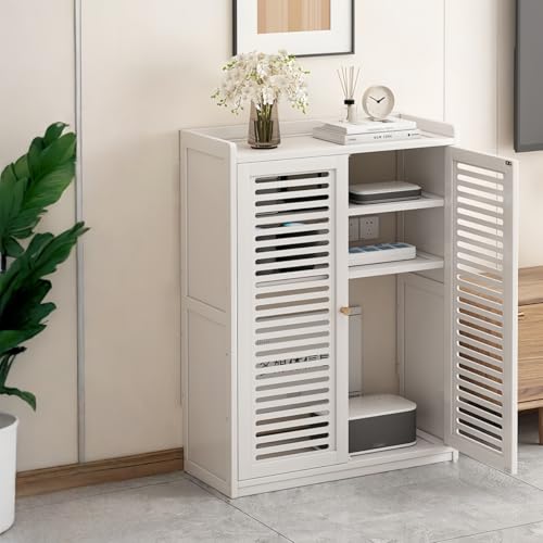 Jifocelt 木製 ルーター収納ボックス 配線隠し/コンセント・コード整理 ドア付きほこり防止 スリム型通気性 ノードリル設置簡単 オフィス/リビング/エントランス用 ワイヤレス 据え置き モダンデザイン (ホワイト,中サイズ82cmA)