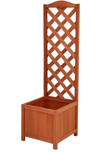 RANRHA Wooden Planter with Trellis – Tall Outdoor Garden Planter Box for Climbing Plants – Weather-Resistant Raised Bed with Lattice Trellis – 160x40x40 cm