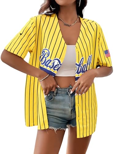 Baseball Shirt Jersey Women Baseball Player T-Shirt Game Day Fan Graphic Tees Button up Short Sleeve