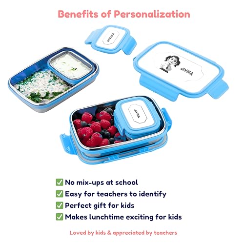 Image of Personalized Stainless Steel Lunch Box for Kids - Photo & Name Permanently Printed - Ideal for School, Students, Children - Durable and Safe Food Container - Customizable Design - Blue Color