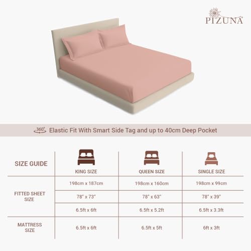 Image of Pizuna 100% Cotton Fitted Bedsheet Single Bed 400 Thread Count Long Staple Cotton Sateen Fitted Bedsheet 40x78 Inch with 1 Pillow Cover, Misty Rose Elastic Fitted Bedsheets Single Bed fits 12 Inch