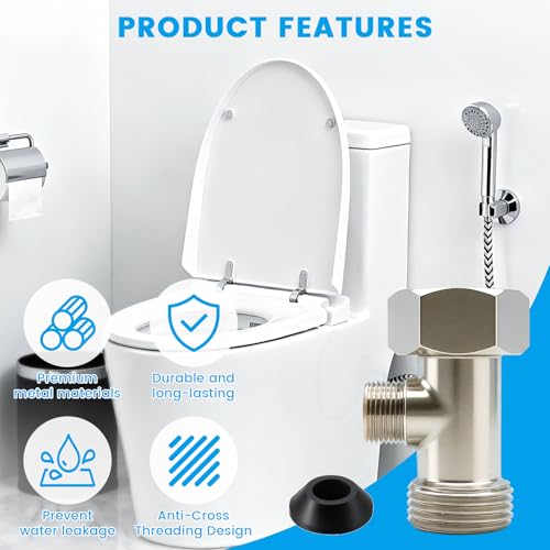 2 Pcs Bidet T Adapter, 7/8\"x7/8\"x3/8\" Toilet Faucet Splitter, 3 Way T Valve Connector Universal Metal T-Adapter for Shower Toilet Bidet Attachment, Valve Hose Fitting Replacement Parts Accessories - Thumbnail 3