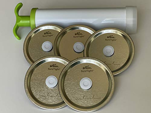 Vac&Stack Mason jar Vac Lids 5-Pk (Wide Mouth with Pump)