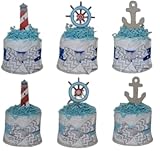 Nautical Diaper Cake,Nautical Theme Diaper Cake, Ahoy Theme Diaper Cake, Under The sea Diaper Cake, Nautical Centerpiece, Set of 6 Mini Cakes - Blue