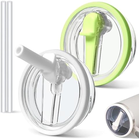 2 PCS Spill Proof Tumbler Flip Straw Lid for Stanley Cup, Leak Proof Tumbler Lid Replacement Fit for Stanley Quencher, Reusable Tumbler Cover Stanley Cup Accessorie (white+light green, 30 oz) Cover