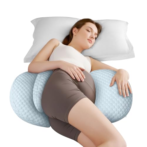 Pregnancy Pillow for Sleeping, Maternity Pillow for Pregnant Women, Cooling Pregnancy Pillow, Pregnancy Wedge Support for Back, Belly, Portable and Adjustable Body Pillow for Side Sleeper, Blue