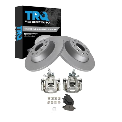 Image of TRQ Rear Brake Pad and Rotor Set Ceramic Coated Rotors Calipers Compatible with 2010 Volkswagen Jetta