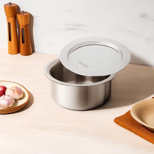 Image of Meyer Triply Stainless Steel Tope with SS 304 Lid | Healthy, Non Toxic | Extended Grip | Bhagona | Tapeli | Patila | for Boiling Milk /Water | 16CM /1.5 litres Capacity | 10 Year Warranty | Silver