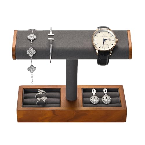 Solid Wood Watch Display Stand T-bar Watch Holder Organizer For Men And Women Jewelry Holder Stand Store And Home (Grey)