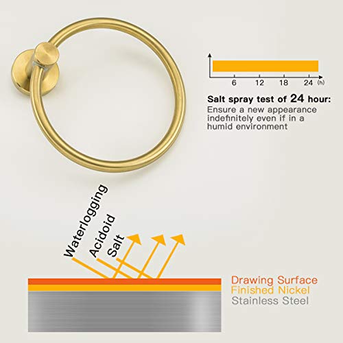 GAPPO 3 Piece Bathroom Hardware Accessories Set Brushed Gold SUS 304 Stainless Steel Wall Mounted Hand Towel Ring Toilet Paper Holder Robe Hook