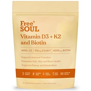 Vitamin D3 + K2 and Biotin, 3 in 1 Complex | High Strength D3 4000IU, K2 MK-7 & Biotin 6000mcg | Immunity, Heart, Hair, Skin, Nails, Support | UK Made | Lab-Tested | 90 Capsules | Free Soul