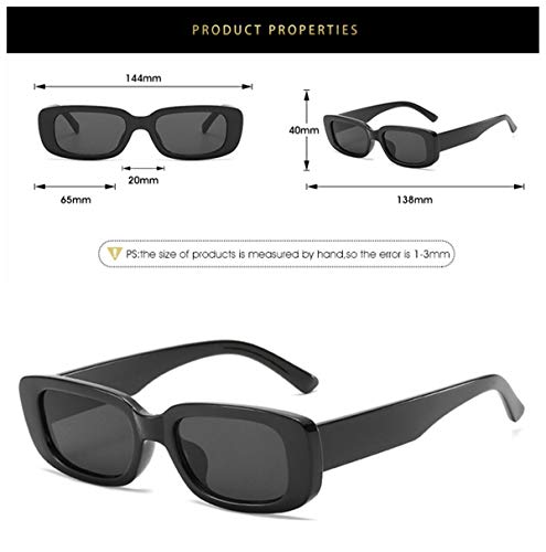 IKANOO Retro Rectangle Sunglasses for Women Men Small Square Frame Trendy Y2K 90’s Black Sunglasses (Black-Black)3