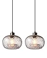 CASAMOTION Pendant Lights Kitchen Island,Clear Seeded Glass with Black Sand Powder,Modern Farmhouse Ceiling Hanging Lighting Fixtures,Dining Room Table Bedroom Oval Globe 8.7 Inch Diam 2 Pack